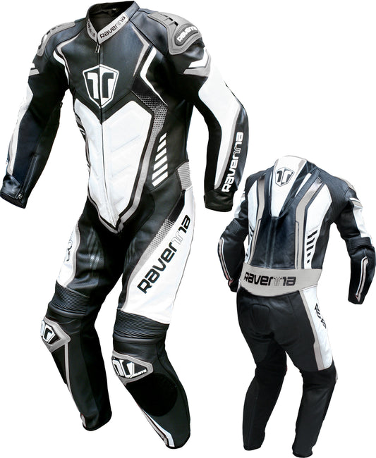 TUTA MOTO IN PELLE RAVENNA BLK/WHT/GRY