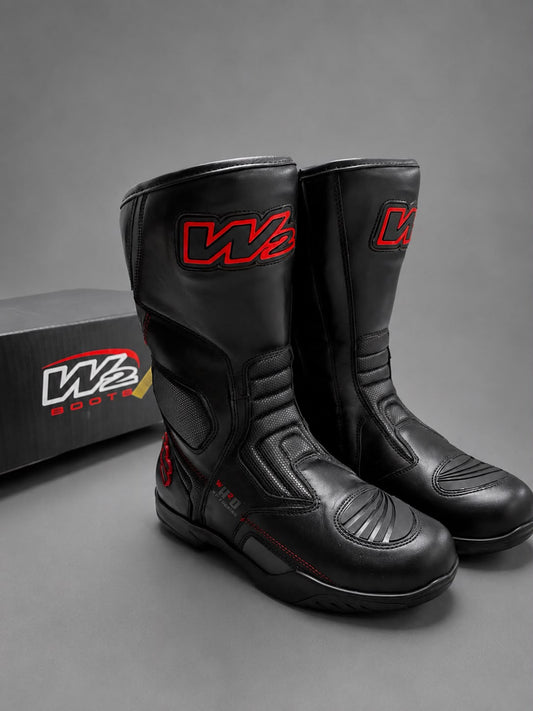 STIVALE MOTO IN PELLE W2 "RIDE-T" BLACK/RED